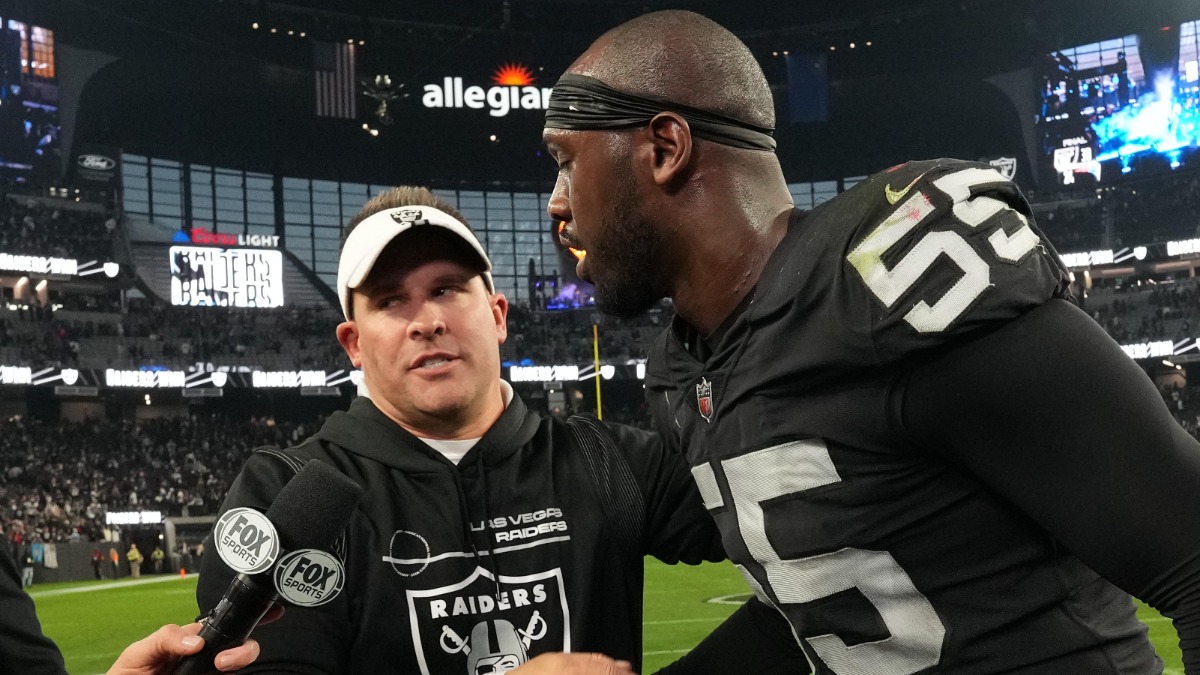 Las Vegas Raiders head coach Josh McDaniels and pass rusher Chandler Jones