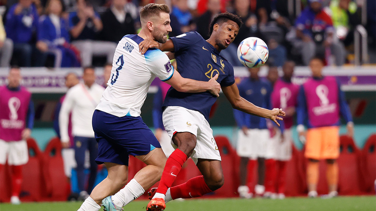 England defender Luke Shaw and France midfielder Kingsley Coman