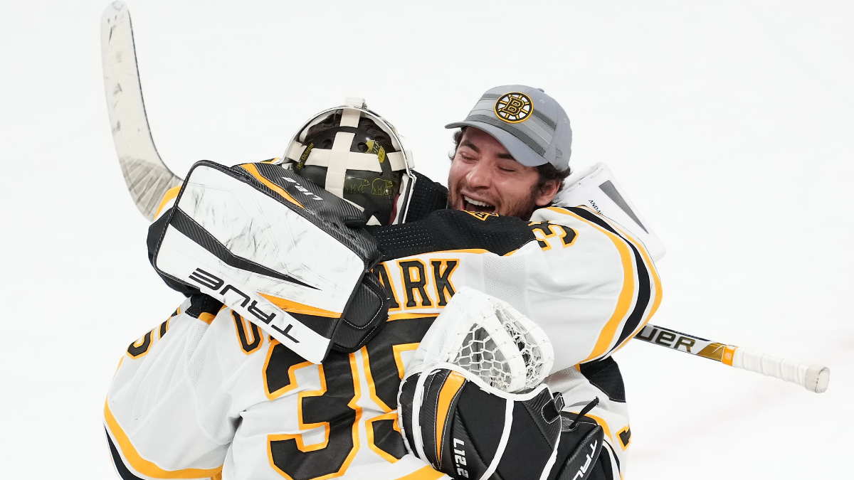 Boston Bruins goaltenders Jeremy Swayman, Linus Ullmark