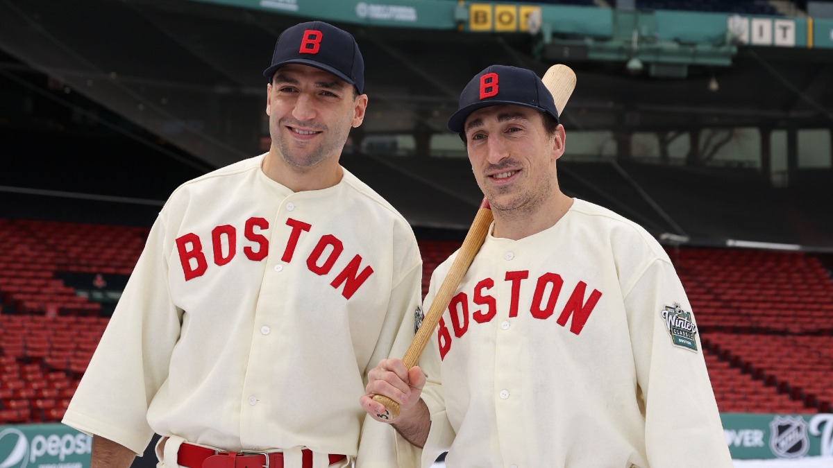 Boston Bruins center Patrice Bergeron, left wing Brad Marchand