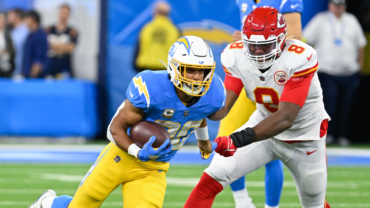 Los Angeles Chargers running back Austin Ekeler, Kansas City Chiefs defensive end Carlos Dunlap