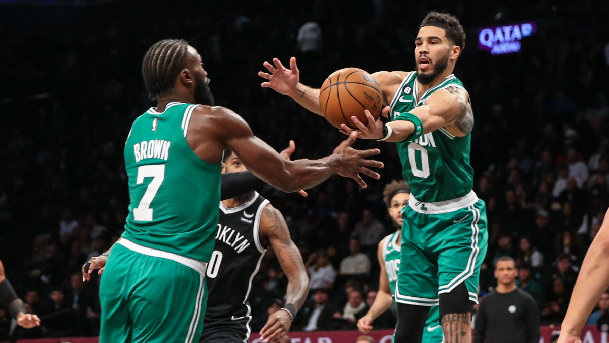 Boston Celtics forward Jayson Tautm, guard Jaylen Brown