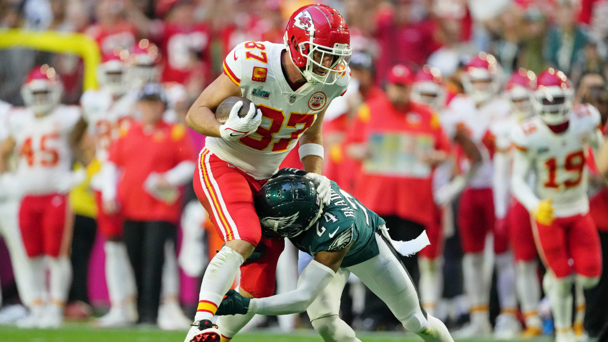 Kansas City Chiefs tight end Travis Kelce and Philadelphia Eagles cornerback James Bradberry