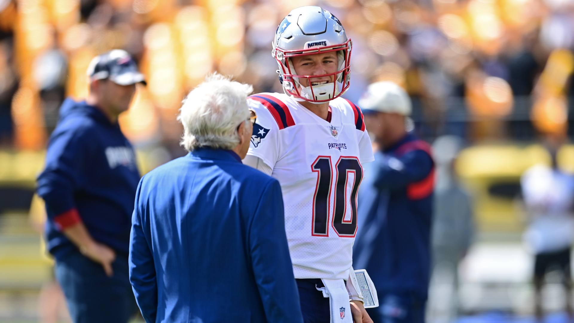 New England Patriots owner Robert Kraft and quarterback Mac Jones