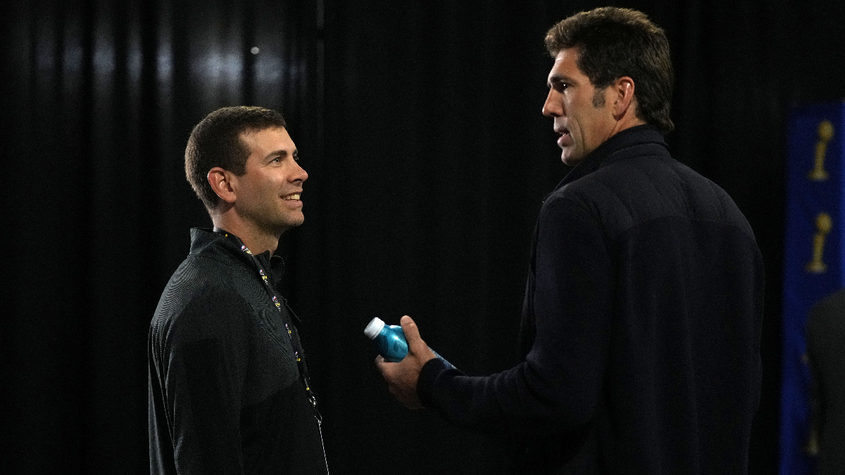 Boston Celtics president of basketball operations Brad Stevens, Golden State Warriors basketball operations Bob Myers