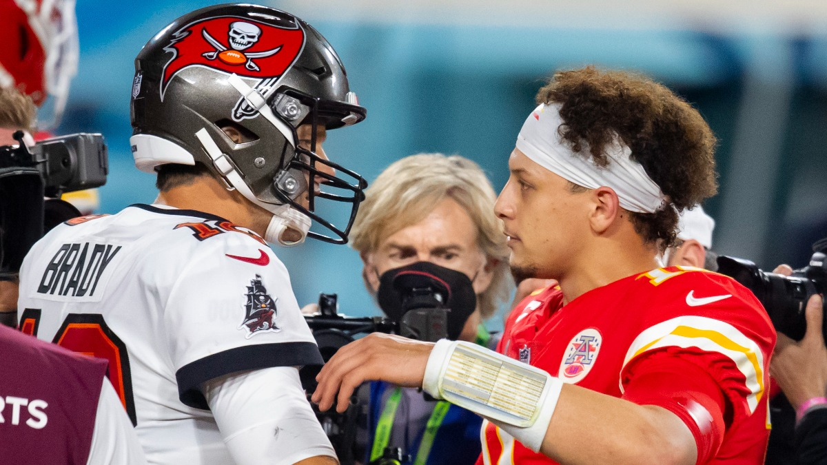 Retired NFL quarterback Tom Brady and Kansas City Chiefs quarterback Patrick Mahhomes