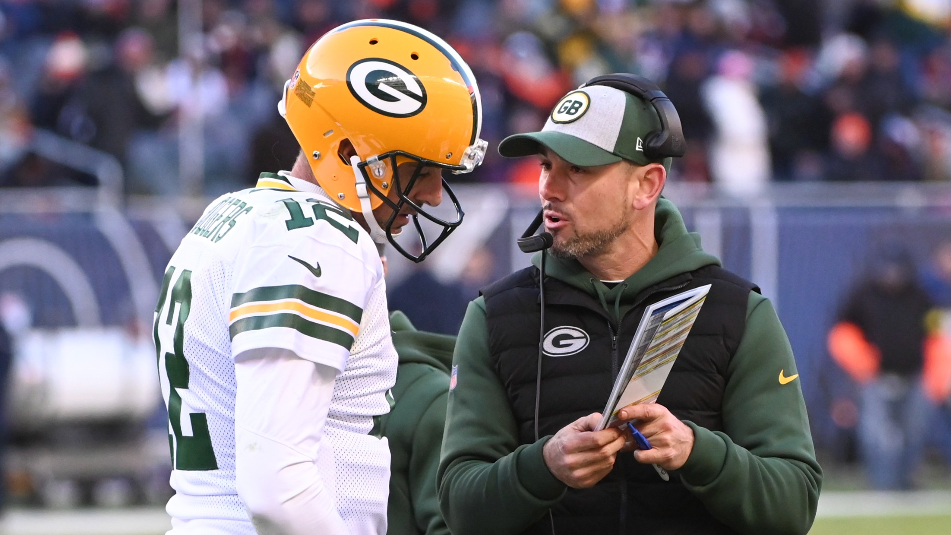 Green Bay Packers head coach Matt LaFleur and quarterback Aaron Rodgers