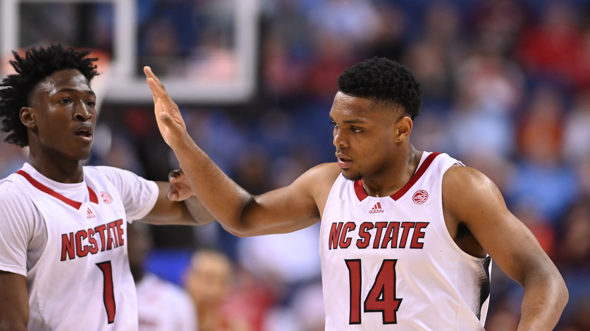 North Carolina State Wolfpack guard Casey Morsell and guard Jarkel Joiner