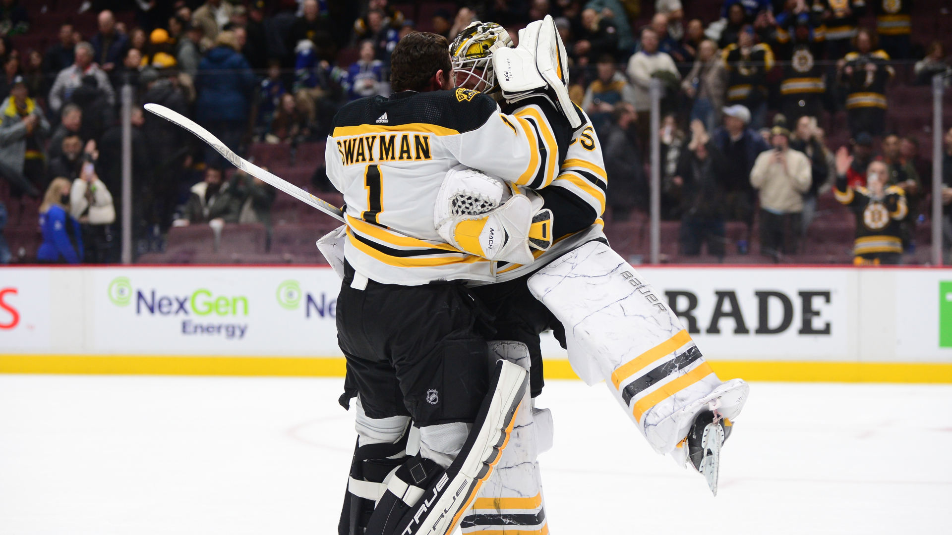 Boston Bruins goalies Jeremy Swayman and Linus Ullmark