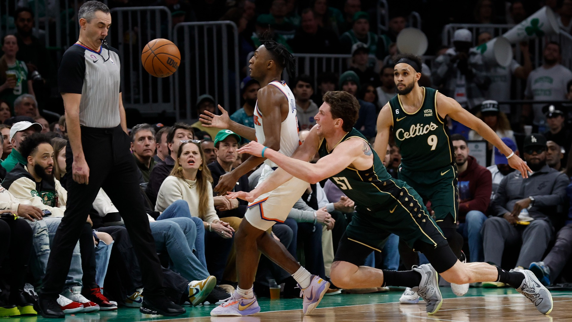 Boston Celtics center Mike Muscala and guard Derrick White