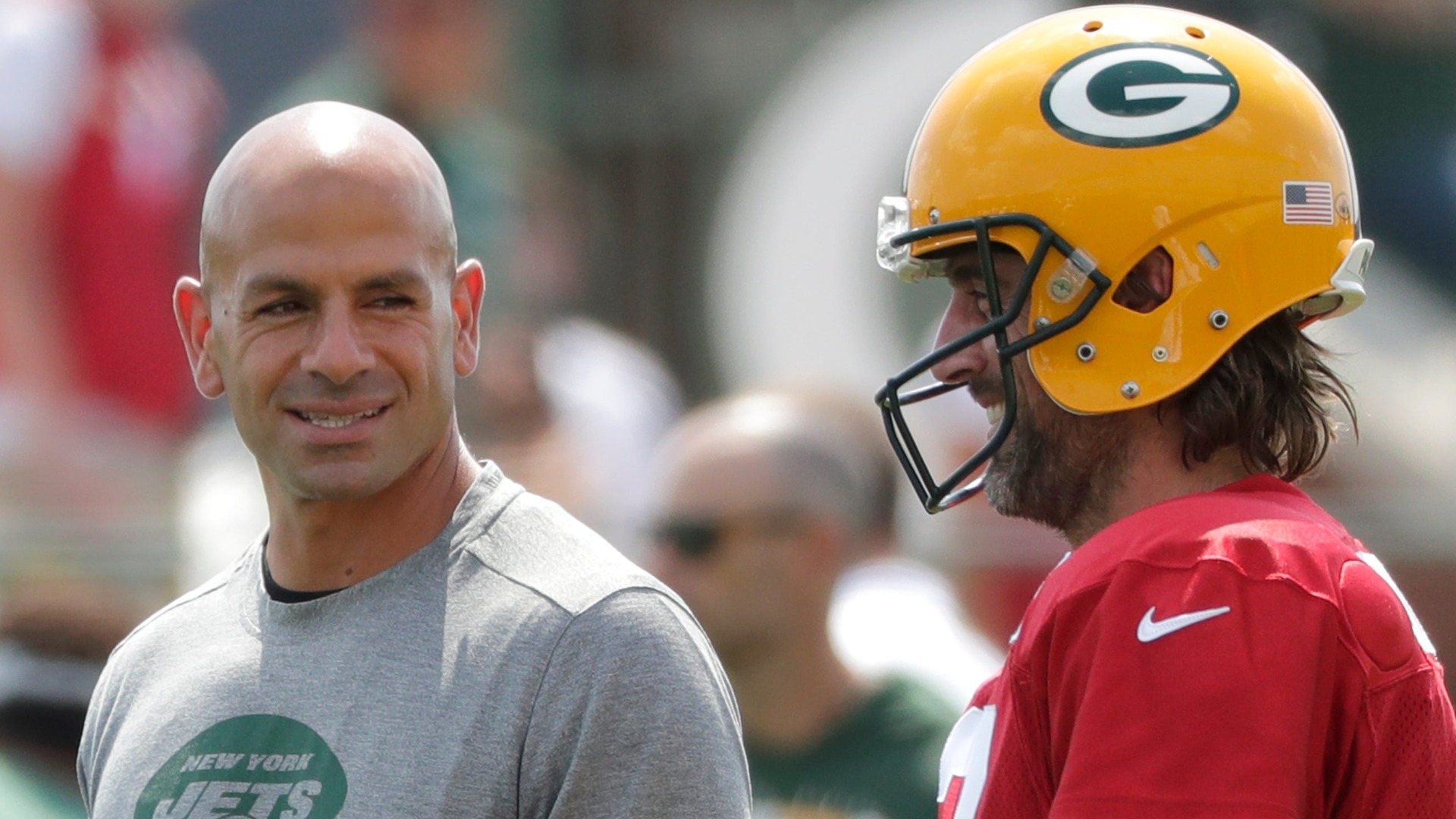 New York Jets head coach Robert Saleh, Green Bay Packers quarterback Aaron Rodgers