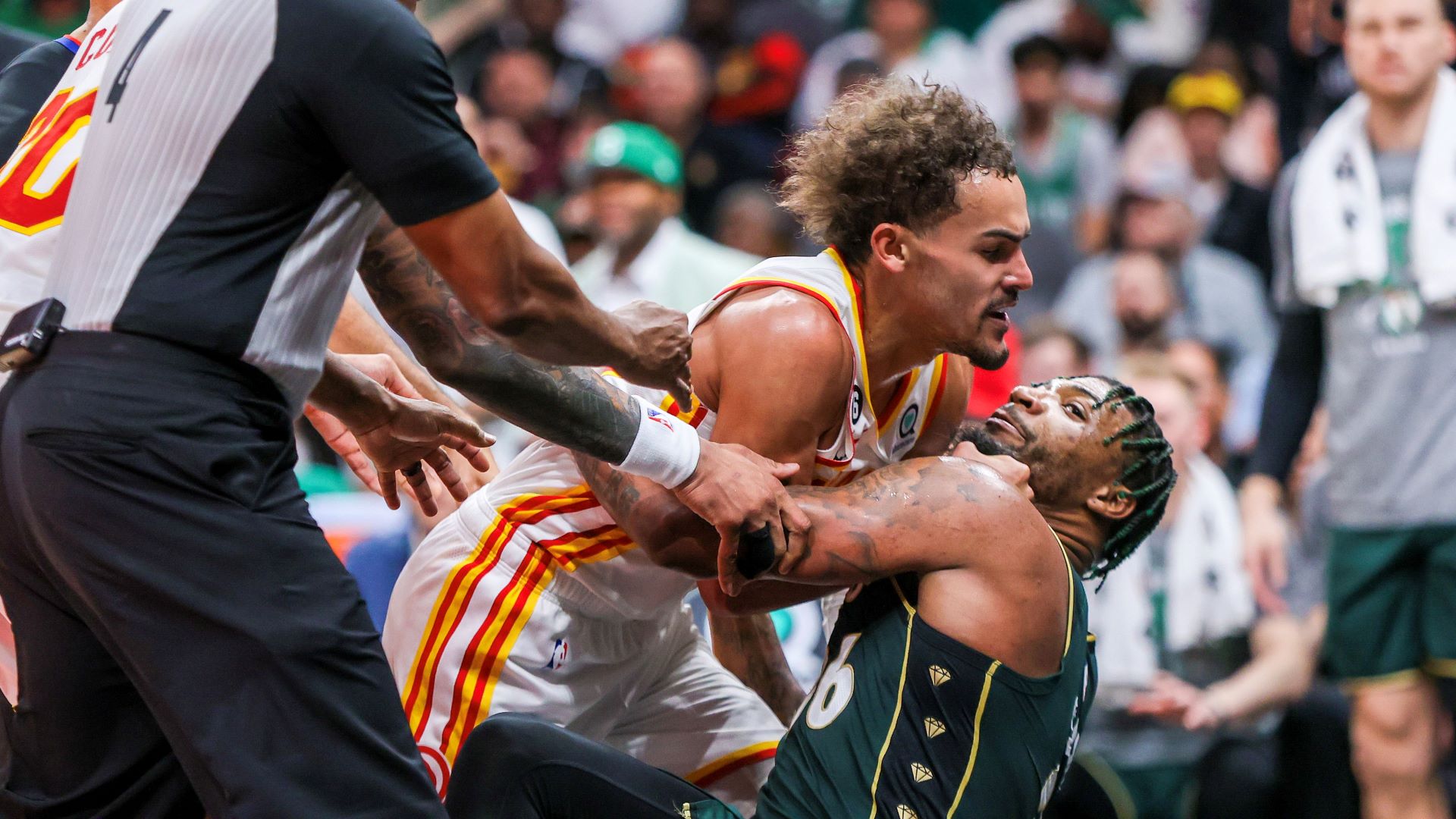 Atlanta Hawks guard Trae Young and Boston Celtics guard Marcus Smart