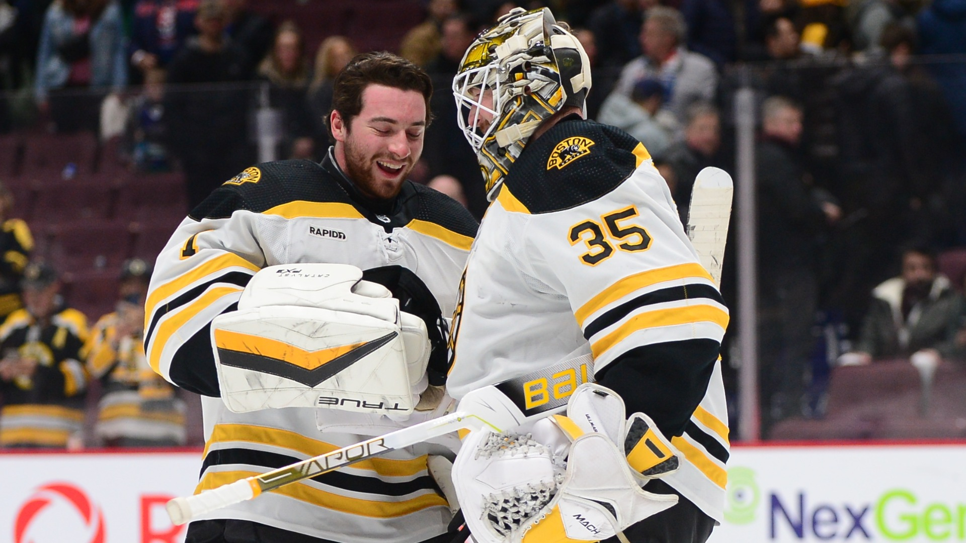 Boston Bruins goalies Jeremy Swayman and Linus Ullmark
