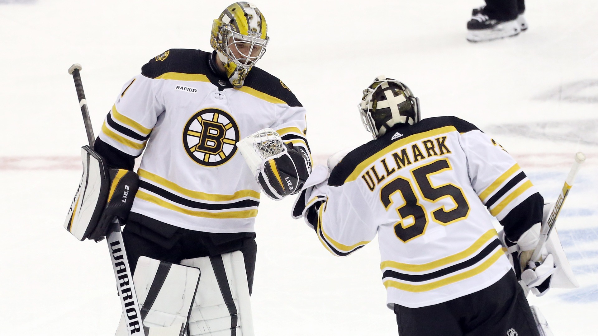 Boston Bruins goalies Jeremy Swayman and Linus Ullmark