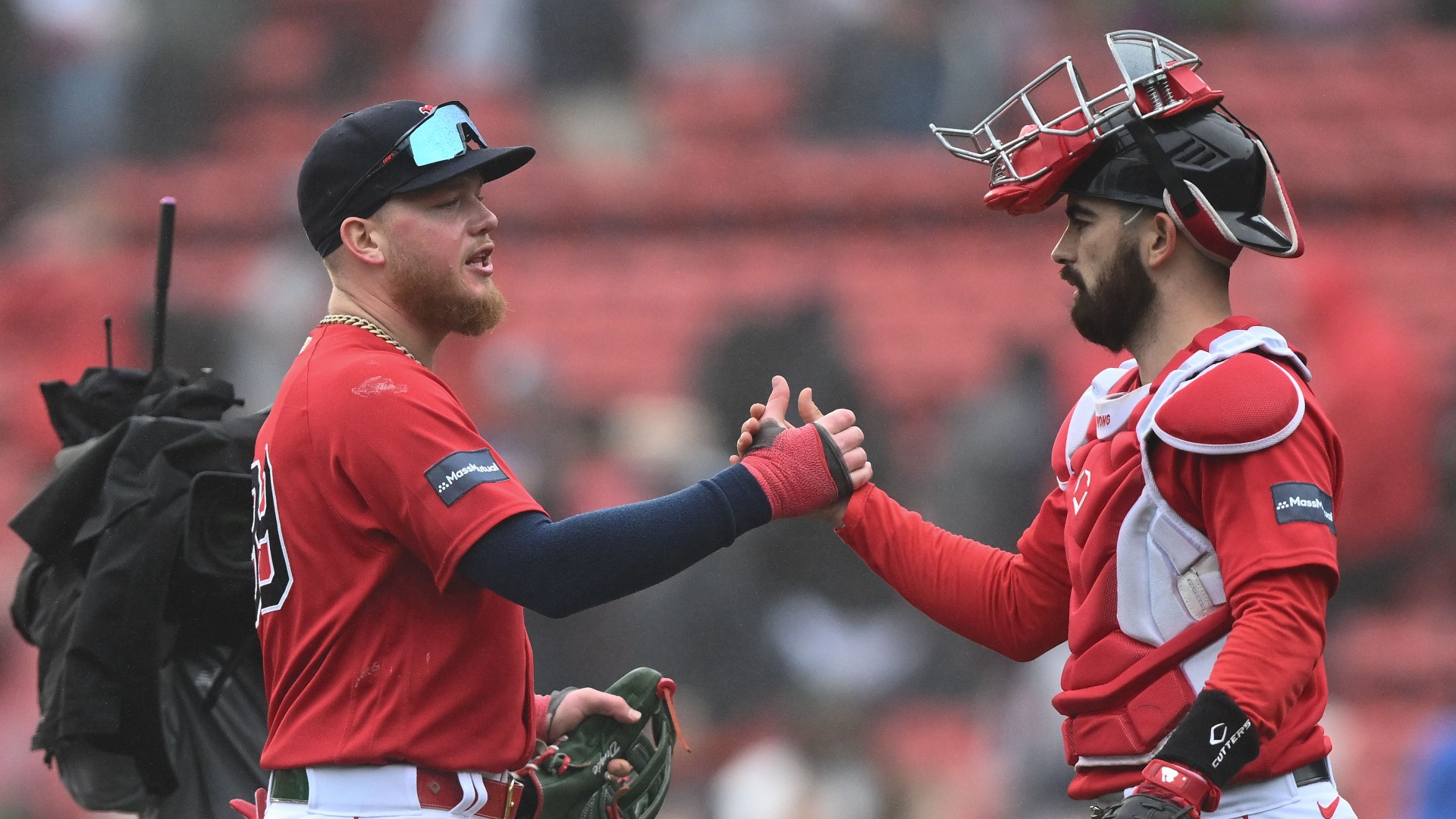 Boston Red Sox outfielder Alex Verdugo and catcher Connor Wong