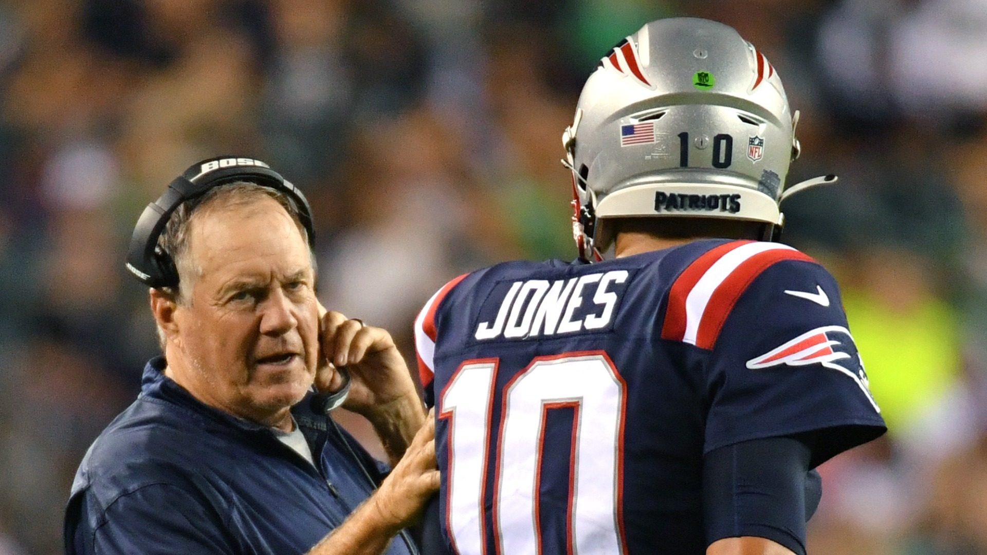 New England Patriots head coach Bill Belichick, quarterback Mac Jones