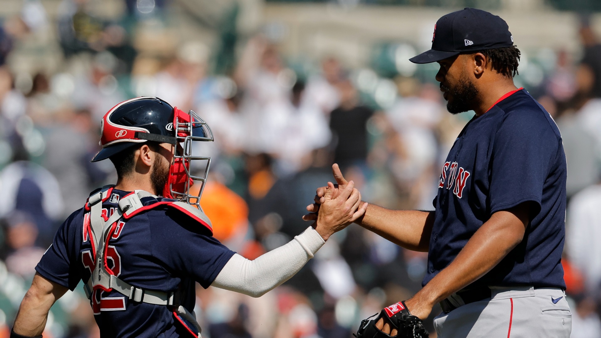 Boston Red Sox catcher Connor Wong, relief pitcher Kenley Jansen