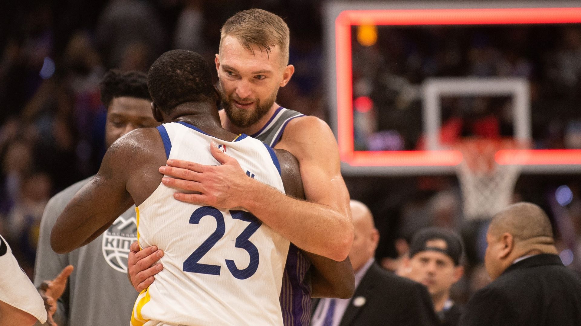Golden State Warriors forward Draymond Green and Sacramento Kings forward Domantas Sabonis