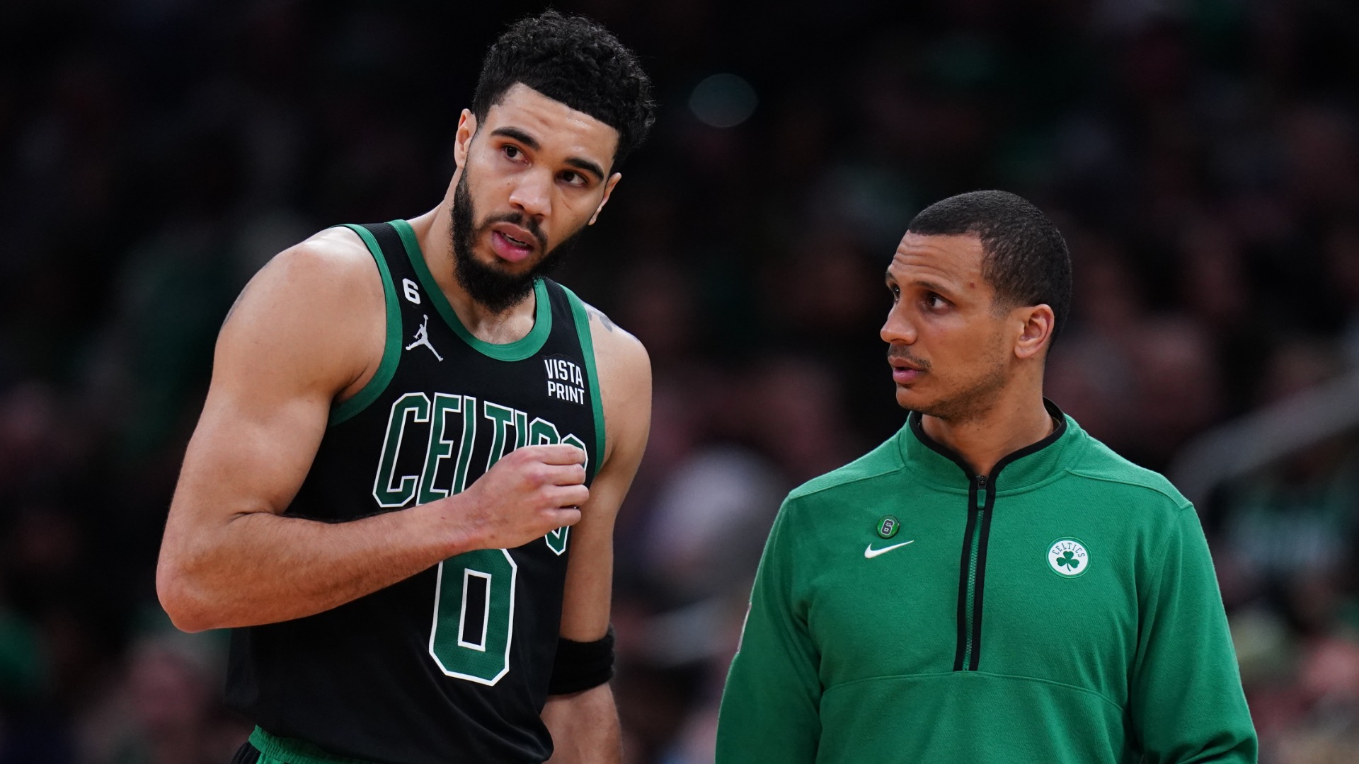 Boston Celtics head coach Joe Mazzulla, forward Jayson Tatum