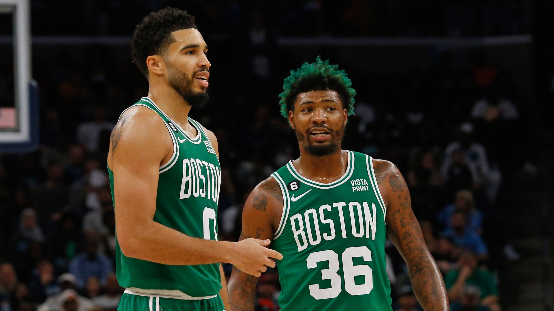 Boston Celtics forward Jayson Tatum and guard Marcus Smart