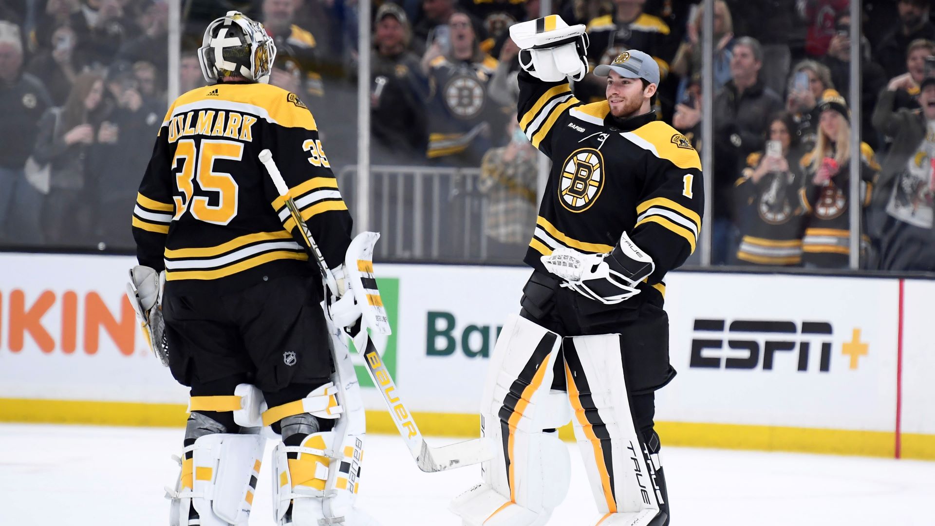 Boston Bruins goalies Linus Ullmark and Jeremy Swayman