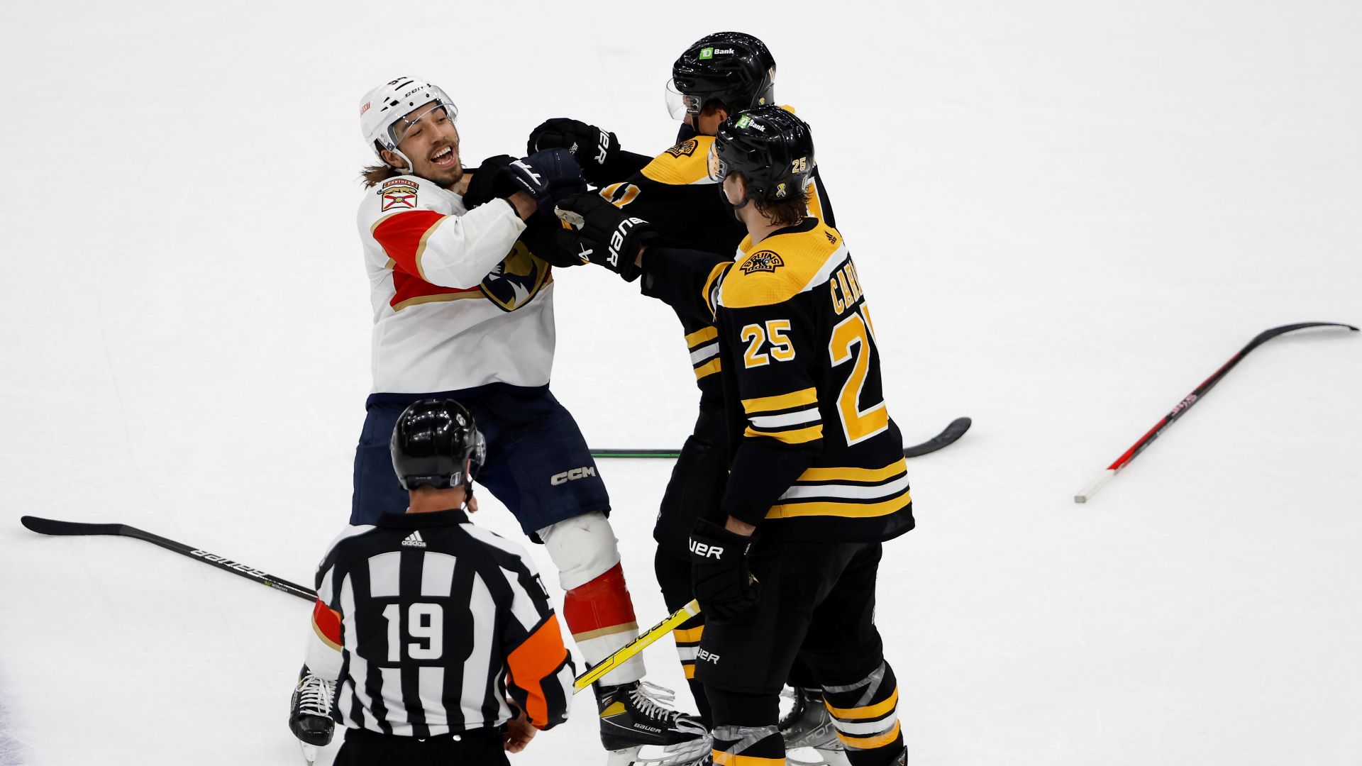 Boston Bruins teammates Trent Frederic and Brandon Carlo