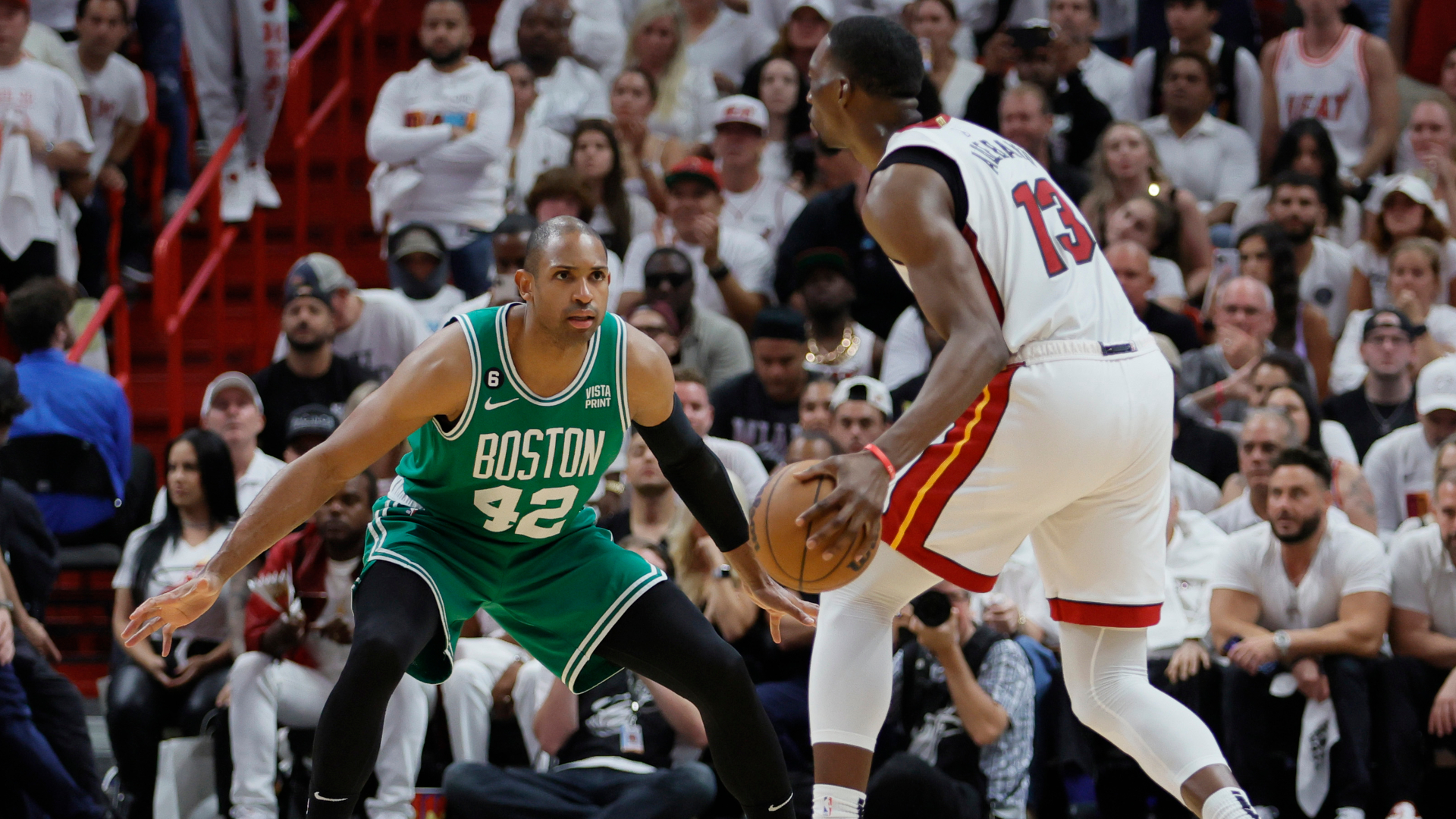 Miami Heat center Bam Adebayo and Boston Celtics center Al Horford