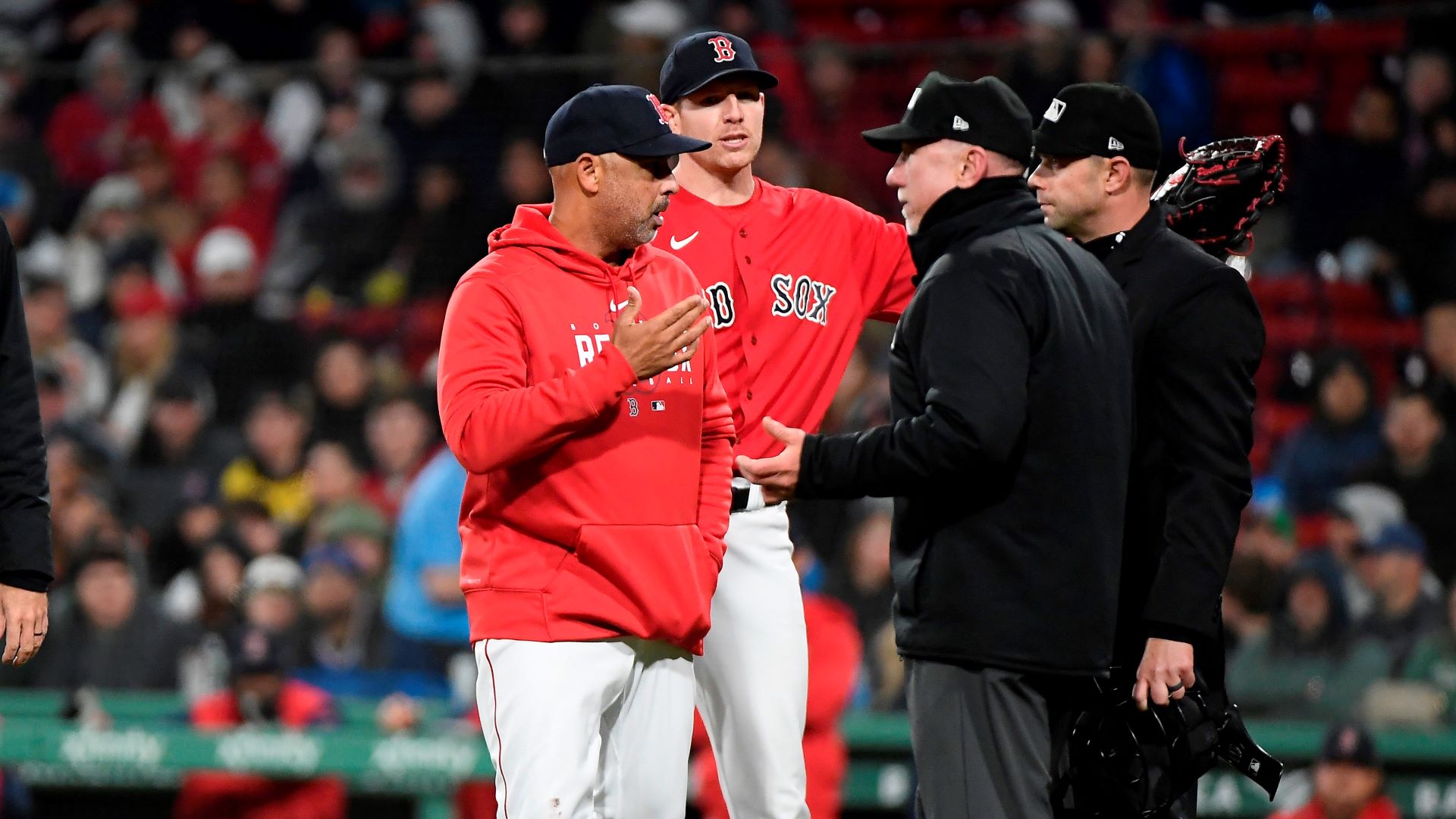 Boston Red Sox manager Alex Cora and pitcher Nick Pivetta