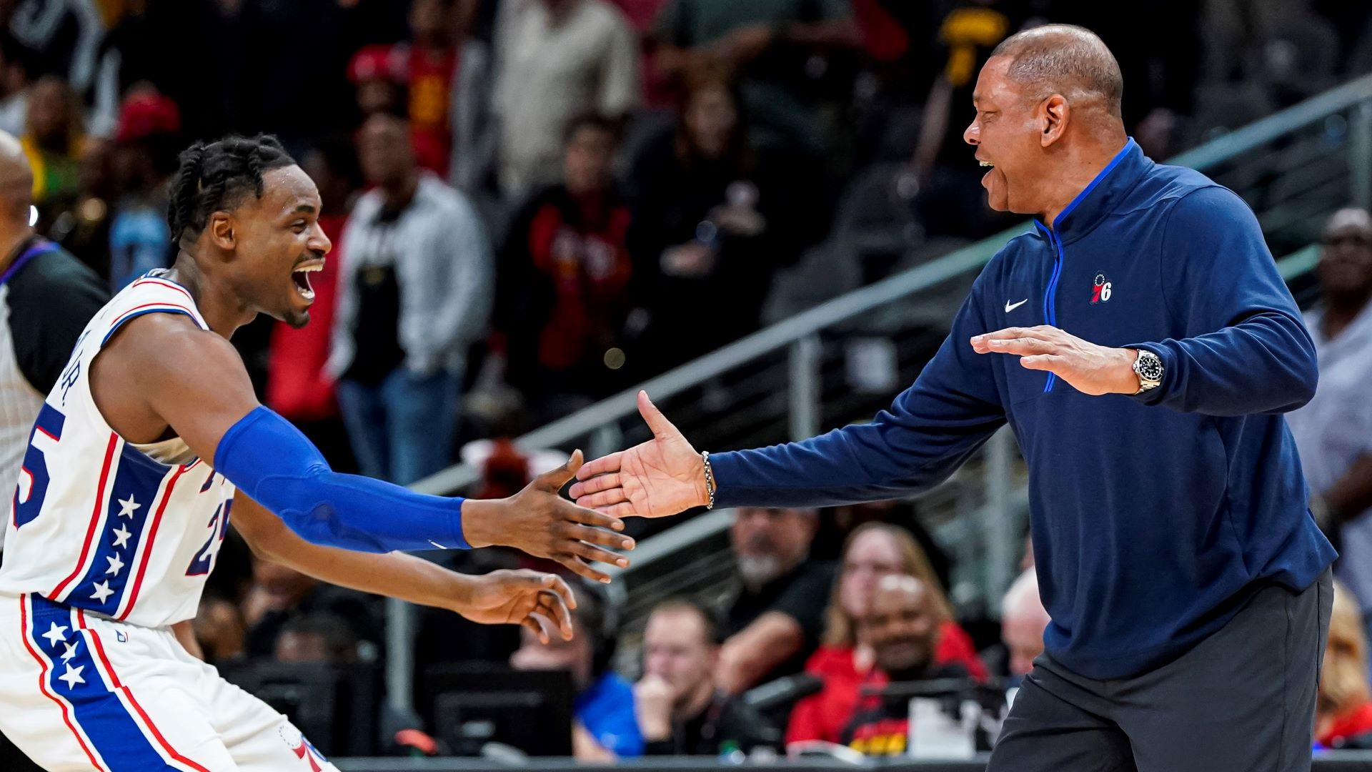 Philadelphia 76ers forward Danuel House Jr. and coach Doc Rivers