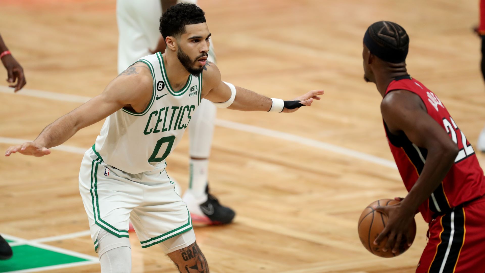 Boston Celtics forward Jayson Tatum and Miami Heat guard Jimmy Butler