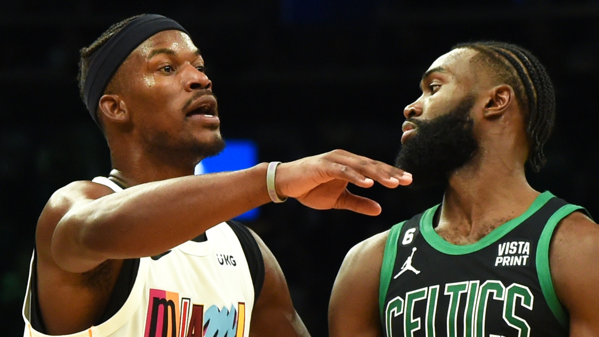 Miami Heat forward Jimmy Butler, Boston Celtics guard Jaylen Brown