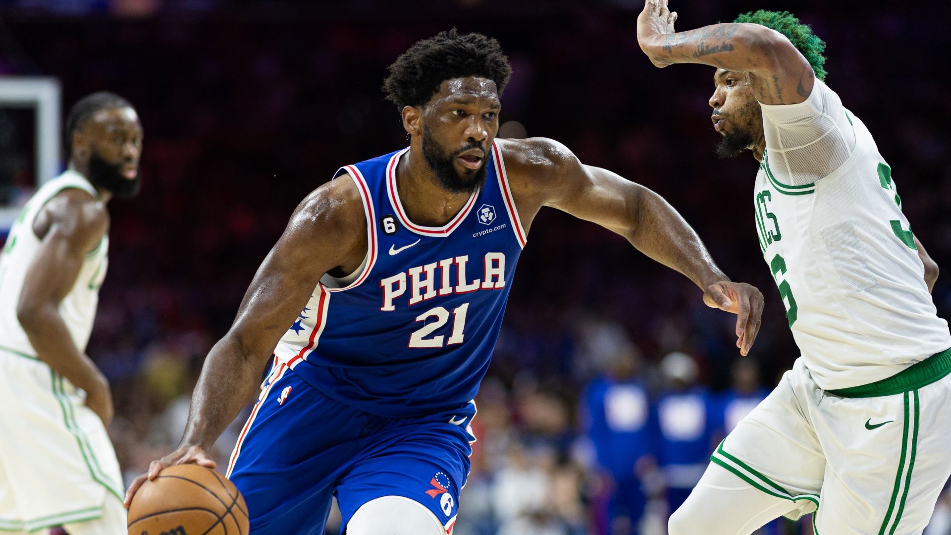 Philadelphia 76ers center Joel Embiid and Boston Celtics guard Marcus Smart