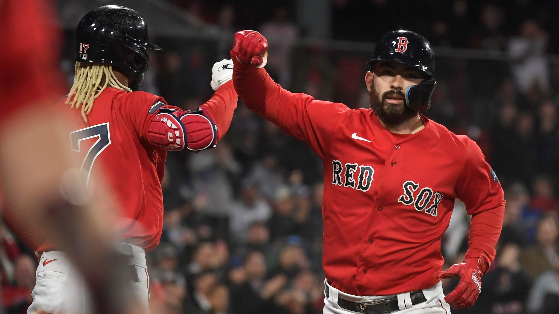 Boston Red Sox outfielder Raimel Tapia and catcher Connor Wong