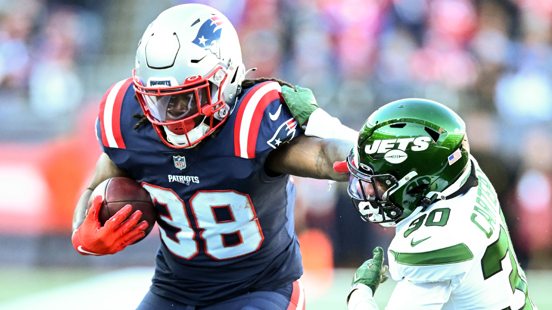 New England Patriots running back Rhamondre Stevenson
