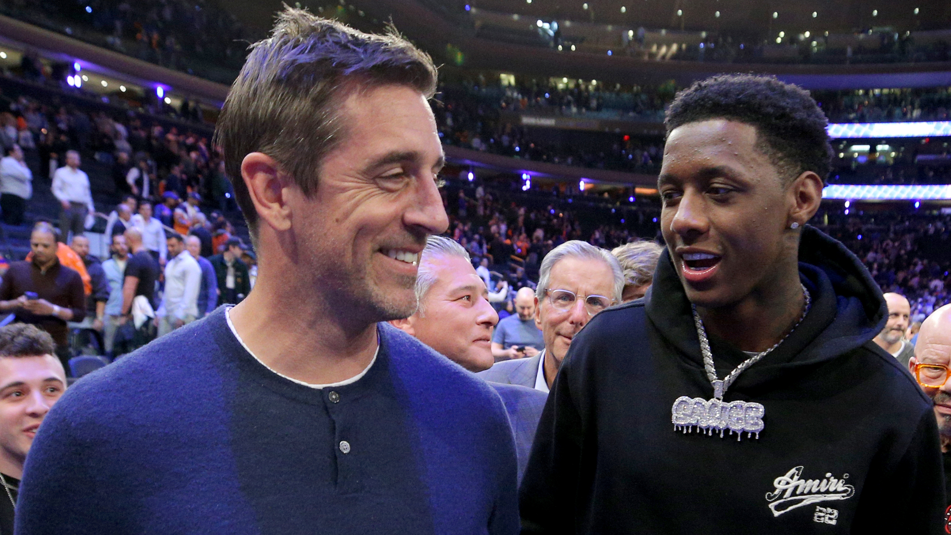 New York Jets quarterback Aaron Rodgers, cornerback Sauce Gardner