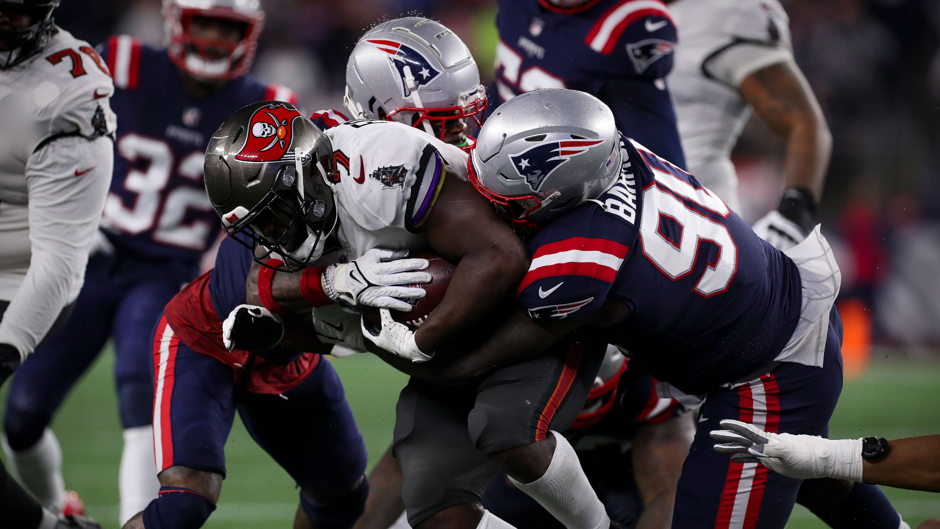 NFL running back Leonard Fournette, New England Patriots defensive tackle Christian Barmore