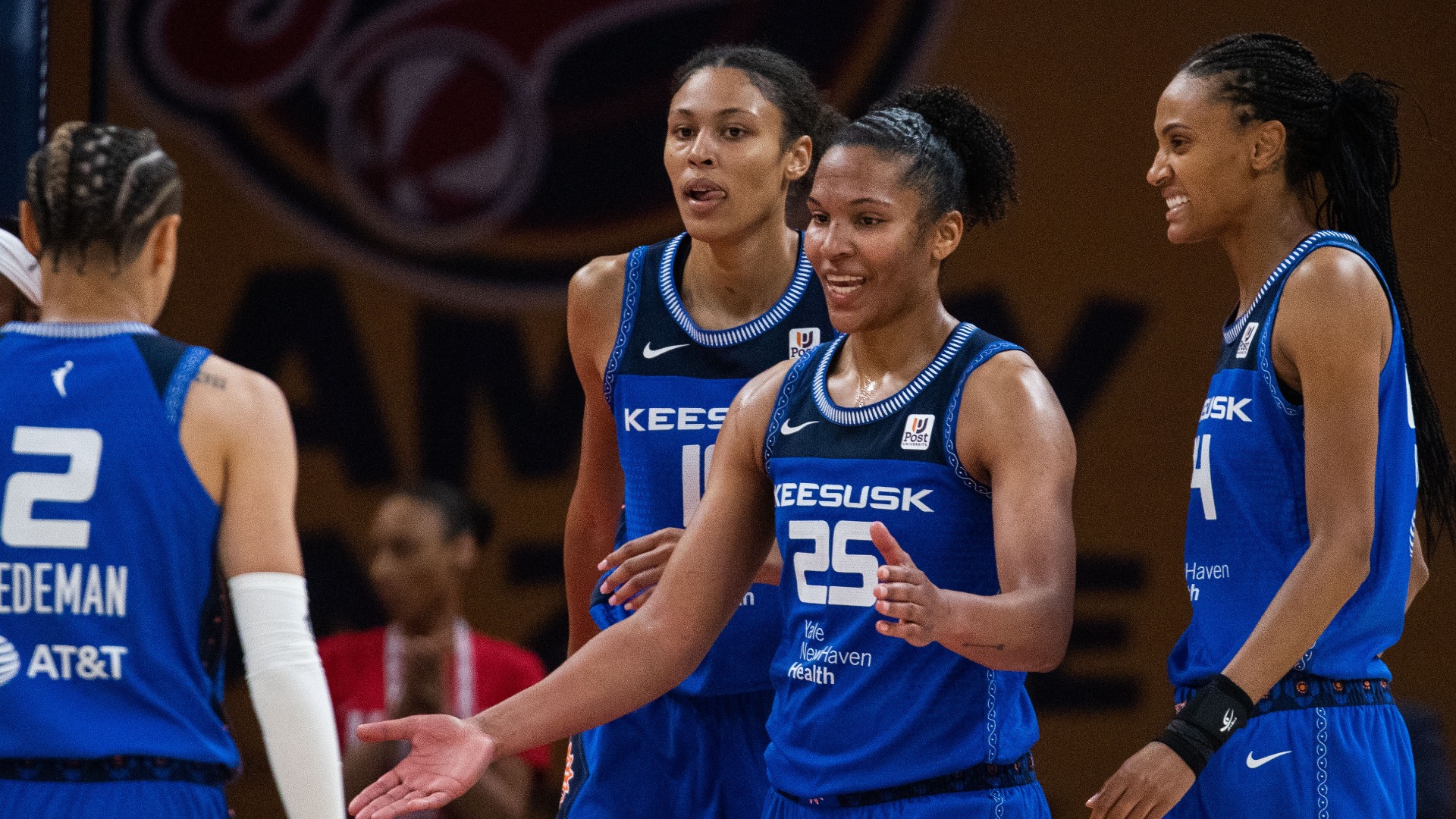 Connecticut Sun forward Alyssa Thomas, forward DeWanna Bonner, center Olivia Nelson-Ododa, guard Natisha Hiedeman