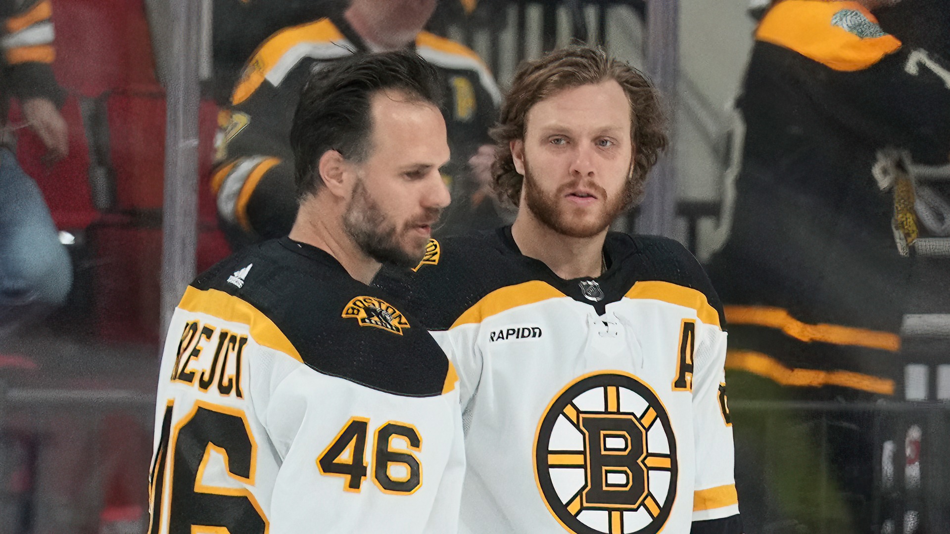 Retired Boston Bruins center David Krejci and Boston Bruins forward David Pastrnak