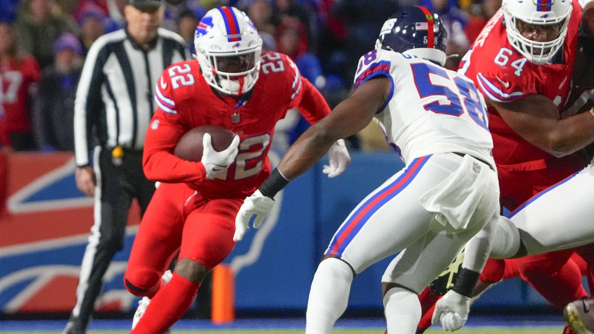Buffalo Bills running back Damien Harris and New York Giants linebacker Bobby Okereke