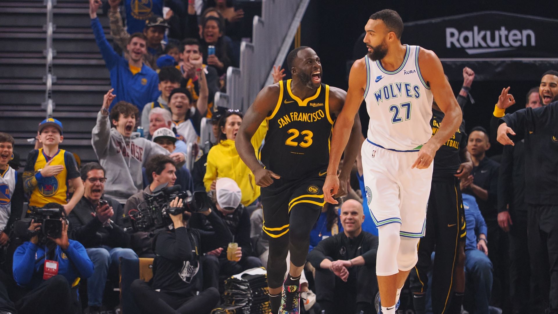 Golden State Warriors forward Draymond Green and Minnesota Timberwolves Rudy Gobert