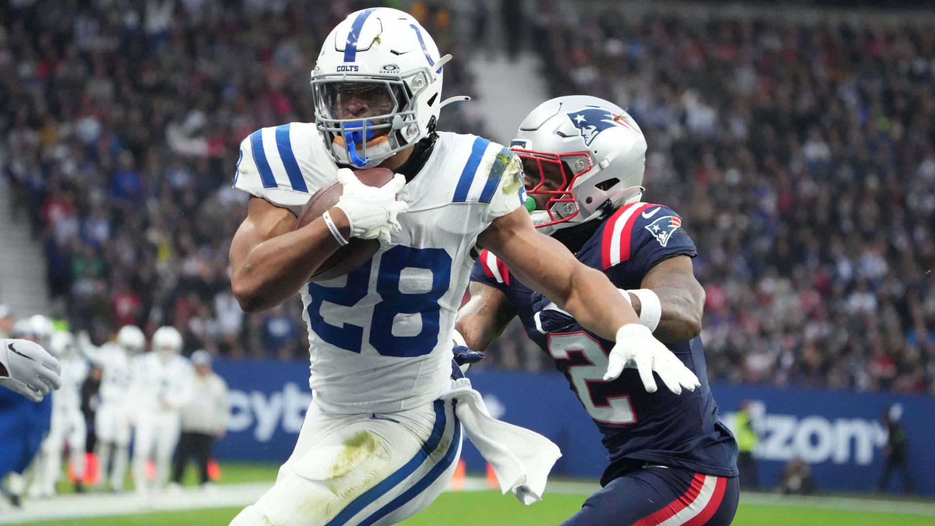 Indianapolis Colts running back Jonathan Taylor and New England Patriots defensive back Jalen Mills