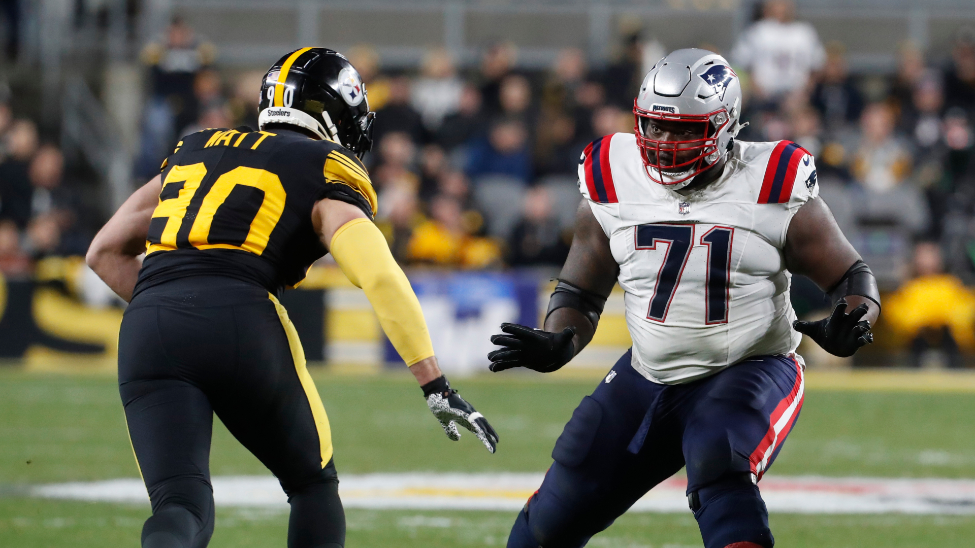 New England Patriots offensive lineman Mike Onwenu