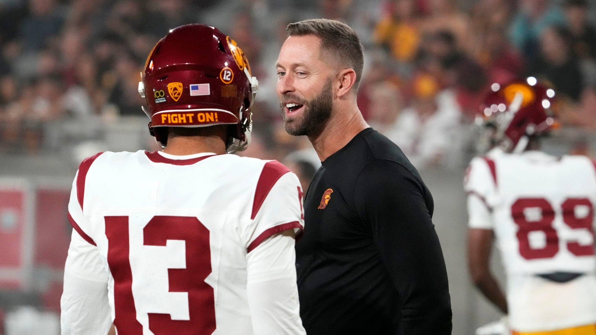USC Trojans quarterback Caleb Williams and offensive assistant Kliff Kingsbury
