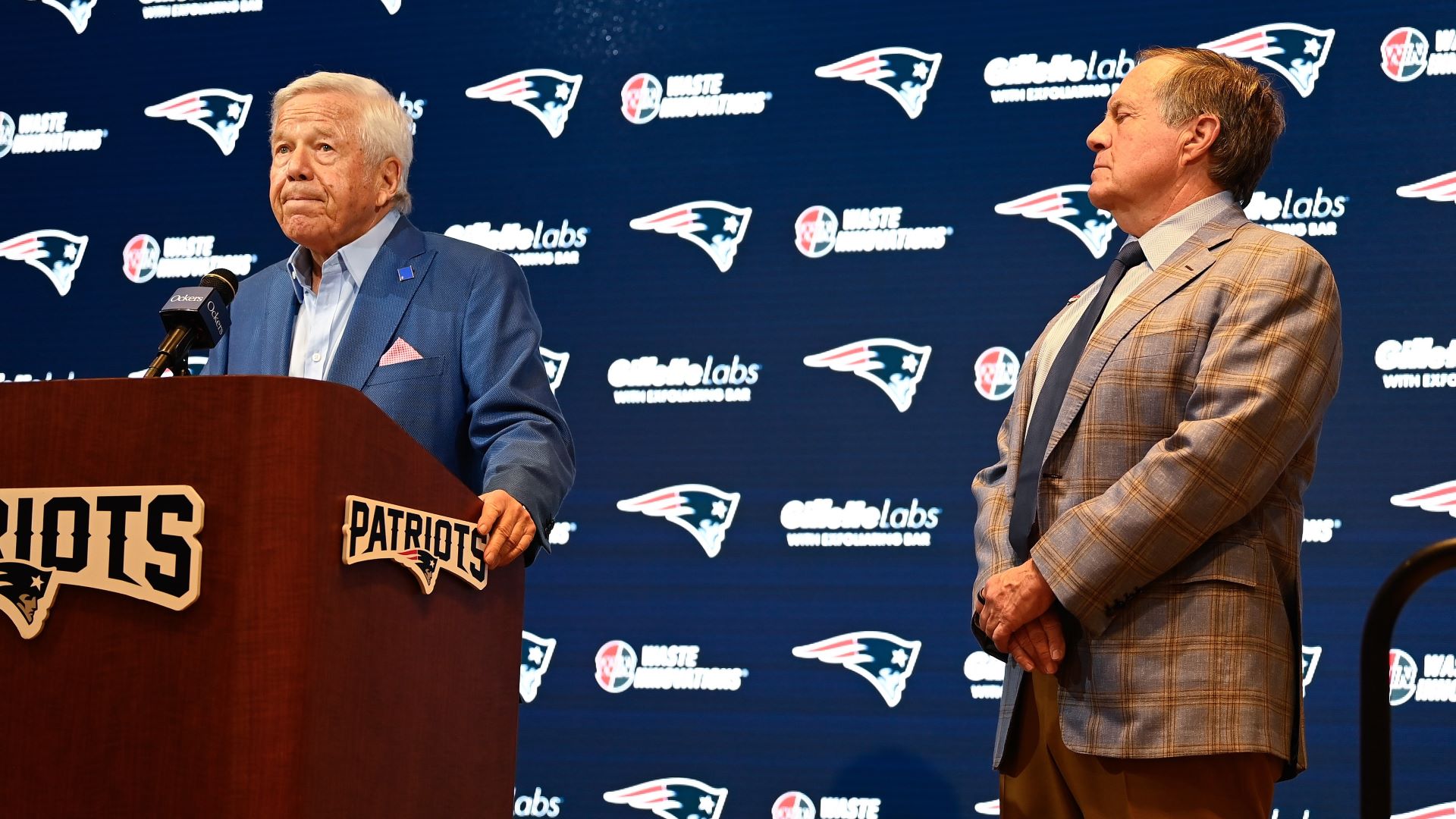 New England Patriots owner Robert Kraft and NFL coach Bill Belichick