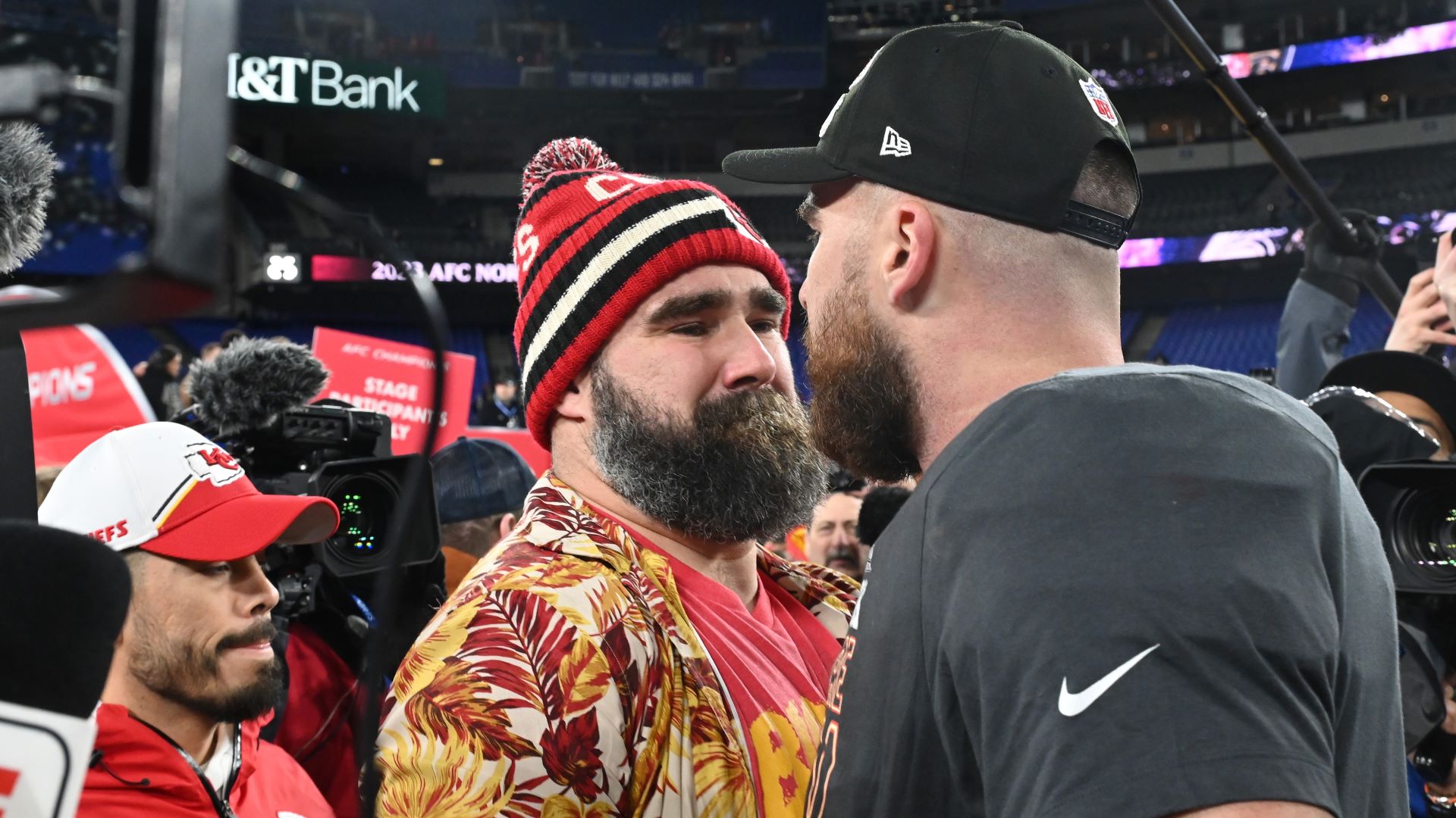 Kansas City Chiefs tight end Travis Kelce and his brother Jason Kelce