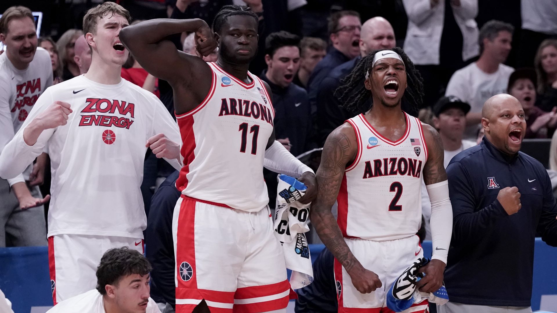 Arizona Wildcats center Oumar Ballo and guard Caleb Love
