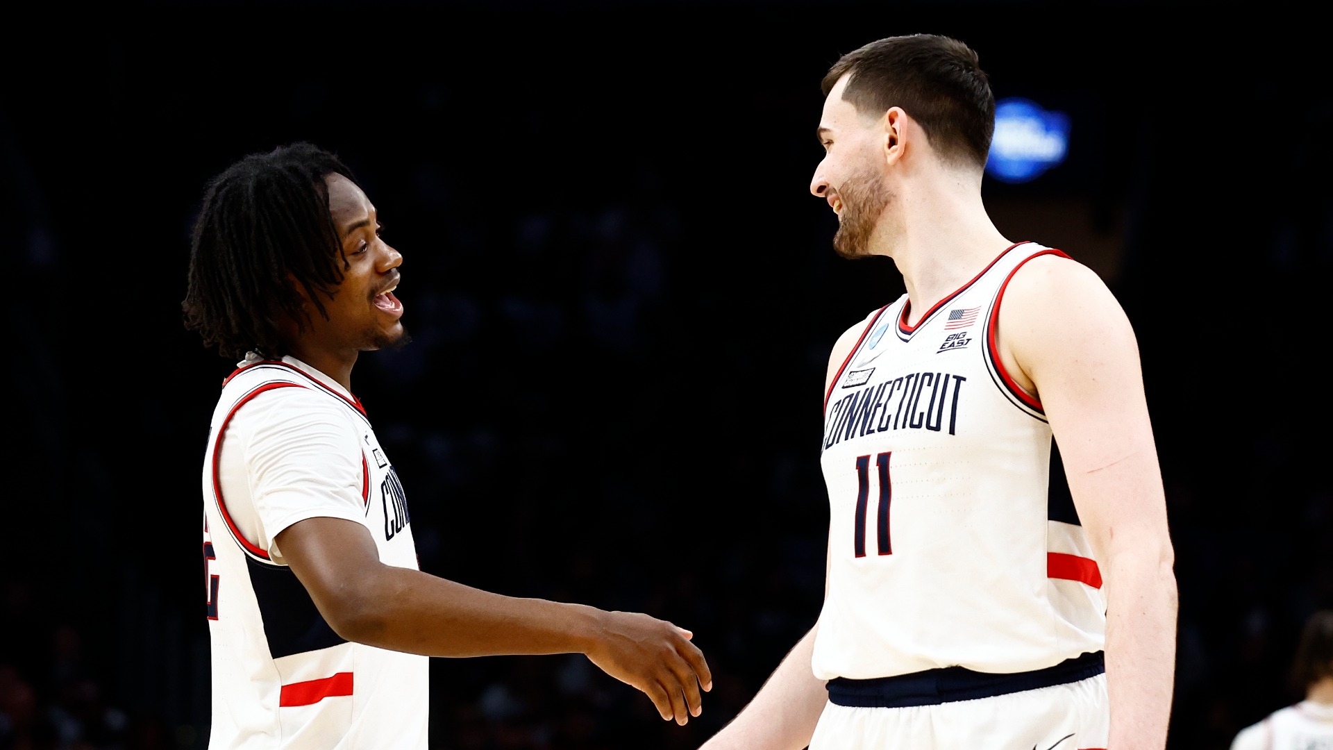 Connecticut Huskies guard Tristen Newton, forward Alex Karaban