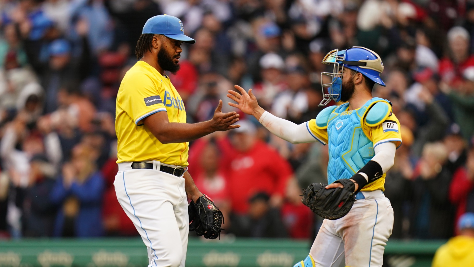 Boston Red Sox relief pitcher Kenley Jansen, catcher Connor Wong