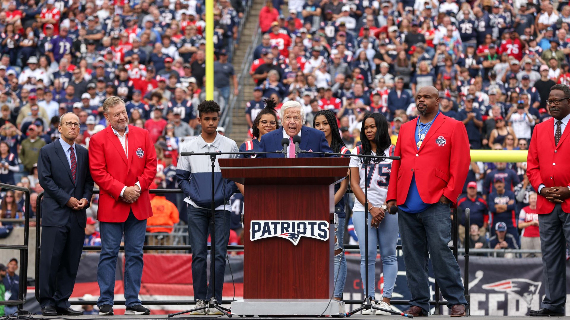 New England Patriots owner Robert Kraft and former NFL defensive lineman Vince Wilfork
