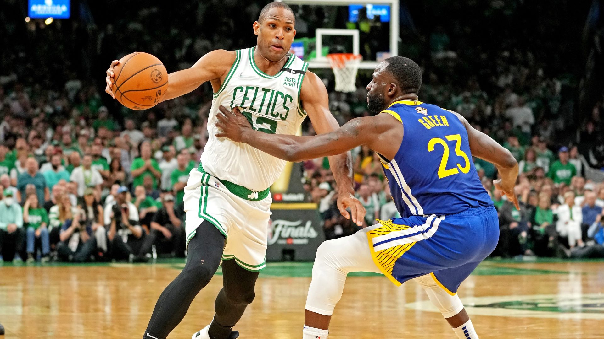 Boston Celtics forward Al Horford and Golden State Warriors forward Draymond Green